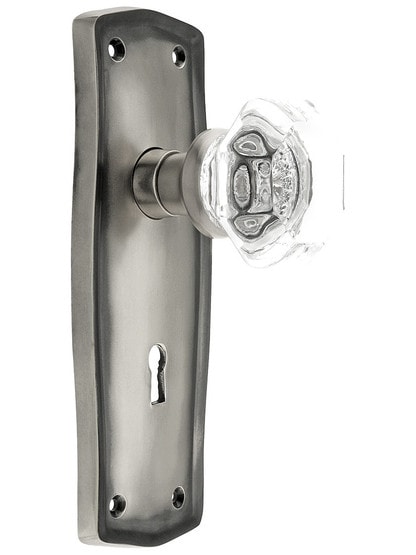 Prairie Design Mortise Lock Set With Waldorf Crystal Knobs in Antique Pewter.